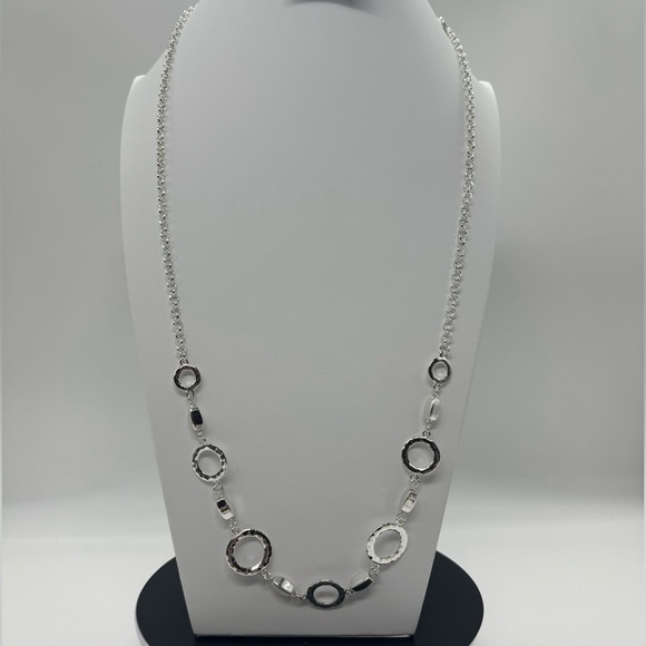 Liz Claiborne Long Silver Tone Geometric Necklace - Picture 1 of 5